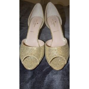 Kate Spade Italy GOLD GLITTER Leather PEEP TOE 3-1/2" High Heels Stunning 8M New